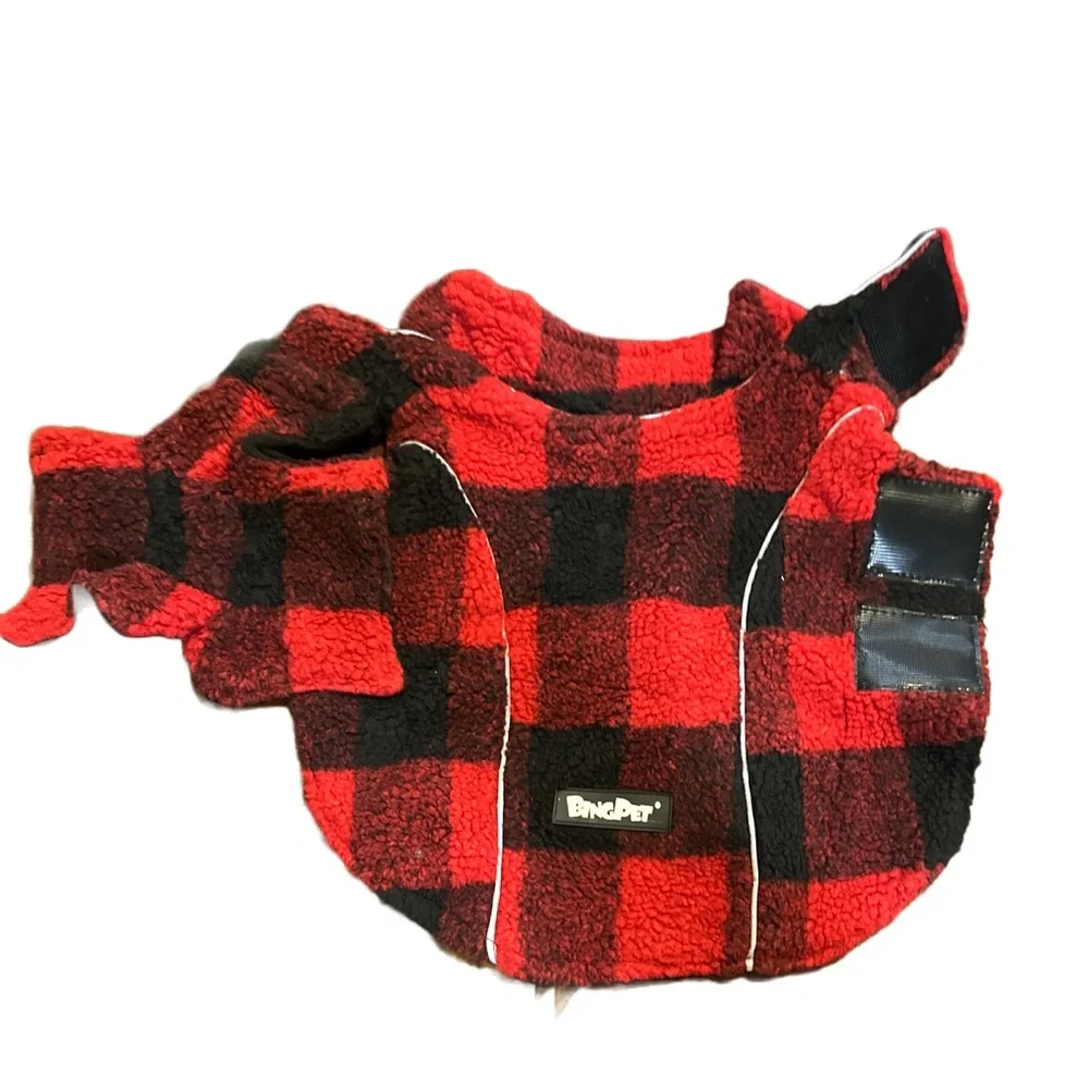 BingPet Reversible Dog Vest Small Red Buffalo Plaid Fleece Winter Jacket
